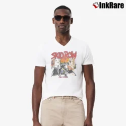 Men’s 80s Skid Row On Tour for Vintage Rock Fans V-Neck Tee in white | Sharp, Breathable, Everyday Staple