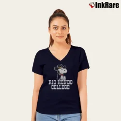 Women’s 80s Snoopy Cowboy Hat Rio Hondo College V-Neck Tee in navy | Chic Neckline, Soft Texture
