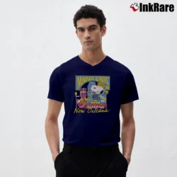 Men’s 80s Snoopy Mardi Gras New Orleans 1989 V-Neck Tee in navy | Sharp, Breathable, Everyday Staple