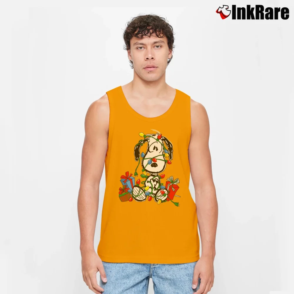 Men’s 80s Snoopy Peanuts Cartoon Tank Top in orange | Breathable, Active-Friendly Design