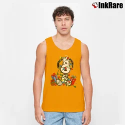 Men’s 80s Snoopy Peanuts Cartoon Tank Top in orange | Breathable, Active-Friendly Design