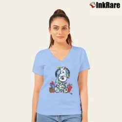 Women’s 80s Snoopy Peanuts Cartoon V-Neck Tee in light blue | Chic Neckline, Soft Texture