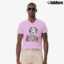 Men’s 80s Snoopy Peanuts Cartoon V-Neck Tee in light pink | Sharp, Breathable, Everyday Staple