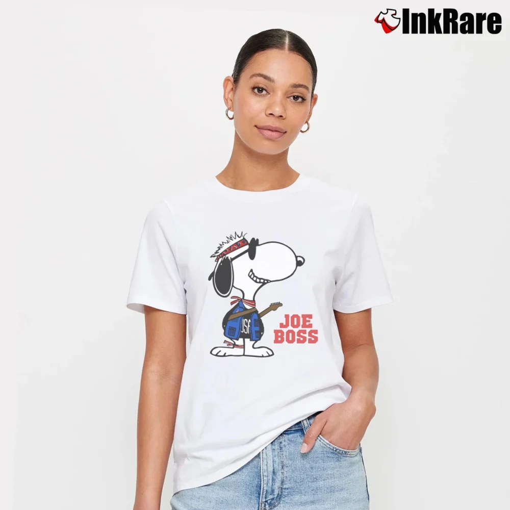 Women’s 80s Snoopy Peanuts Joe Boss Bruce Springsteen Signature T-Shirt in white | Soft, Flattering Fit