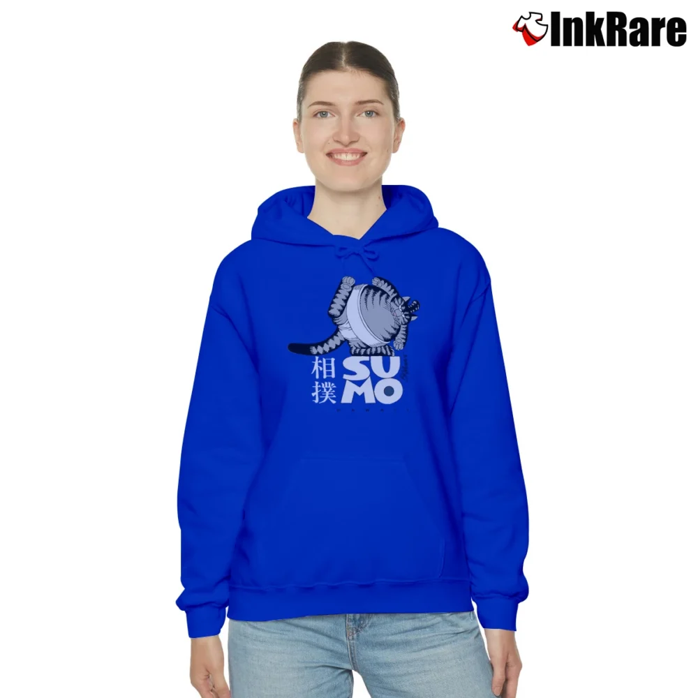 Women’s 80s Sumo Cat B Kliban Crazy Cozy Hoodie in royal blue | Warm, Structured, Stylish
