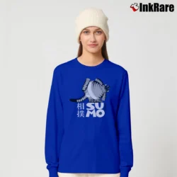Women’s 80s Sumo Cat B Kliban Crazy Long-Sleeve Top in royal blue | Sleek, Versatile, All-Season