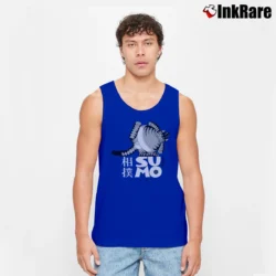 Men’s 80s Sumo Cat B Kliban Crazy Tank Top in royal blue | Breathable, Active-Friendly Design