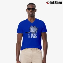 Men’s 80s Sumo Cat B Kliban Crazy V-Neck Tee in royal blue | Sharp, Breathable, Everyday Staple