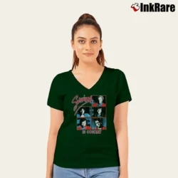 Women’s 80s Survivor Eye Of The Tiger World Tour V-Neck Tee in forest green | Chic Neckline, Soft Texture