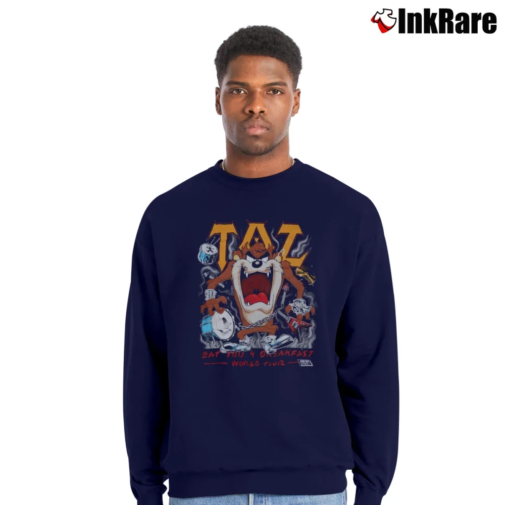 Men’s 80s Tazmania Looney Tunes Big Screen Cartoon Crewneck Sweatshirt in navy | Cozy Fabric, Clean Style