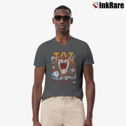 Men’s 80s Tazmania Looney Tunes Big Screen Cartoon V-Neck Tee in charcoal | Sharp, Breathable, Everyday Staple