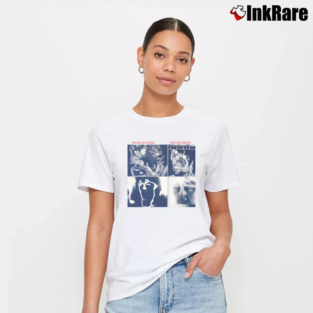 Women’s 80s The Rolling Stones Emotional Rescue Signature T-Shirt in white | Soft, Flattering Fit