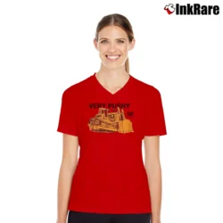 Women’s 80s Very Pushy Cat Machine V-Neck Tee in red | Chic Neckline, Soft Texture