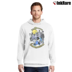 Men’s 80s Walt Disney World Theme Park Haunted Mansion Mickey Mouse Pullover Hoodie in white | Cozy, Durable, Modern Fit