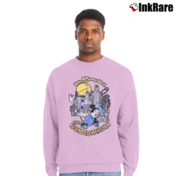 Men’s 80s Walt Disney World Theme Park Haunted Mansion Mickey Mouse Crewneck Sweatshirt in light pink | Cozy Fabric, Clean Style