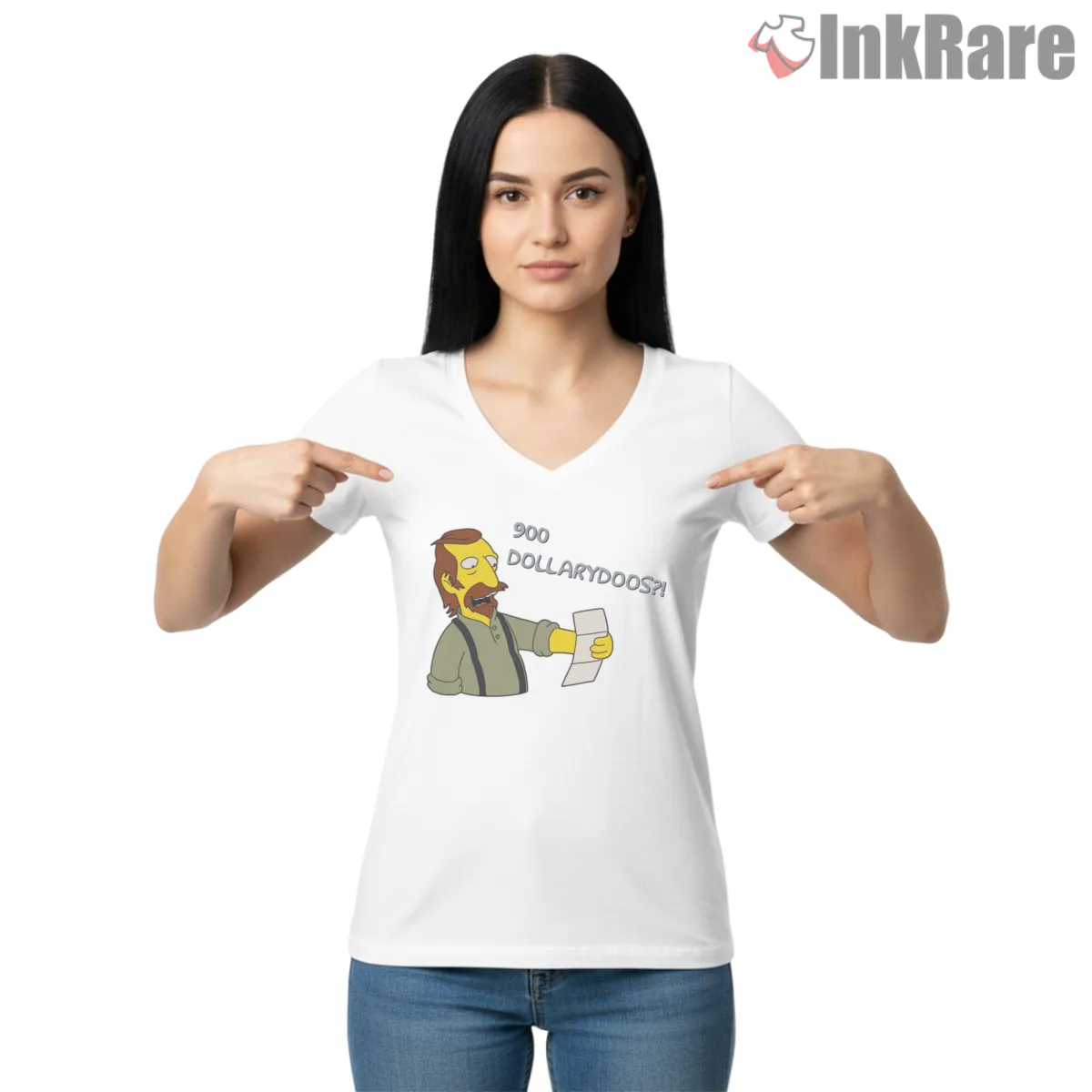 900 Dollarydoos Australian Simpsons Meme V Neck White 900 Dollarydoos Australian Simpsons Meme Shirt on white v-neck shirt for women graphic tee