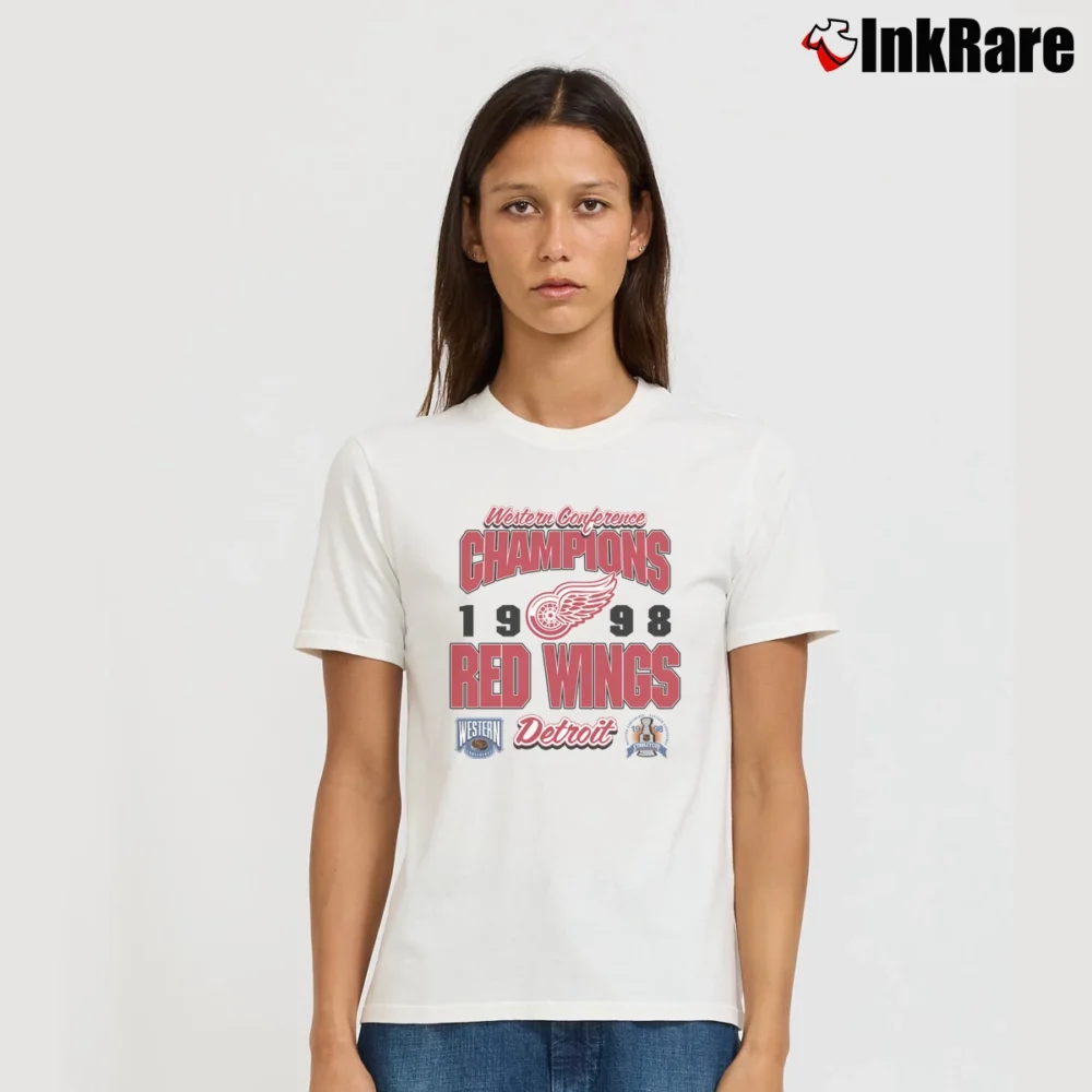 Women’s 90s 1998 Detroit Red Wings Stanley Cup Champions Signature T-Shirt in white | Soft, Flattering Fit