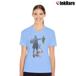 Women’s 90s Air Jordan Space Jam Bugs Bunny V-Neck Tee in light blue | Chic Neckline, Soft Texture