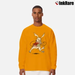 Men’s 90s Alice In Wonderland White Rabbit I'm Late Long-Sleeve Shirt in orange | Sleek, Lightweight, Year-Round Wear