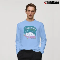 Men’s 90s Aquarius Wet My Whistle Cat Night Gown White Long-Sleeve Shirt in light blue | Sleek, Lightweight, Year-Round Wear