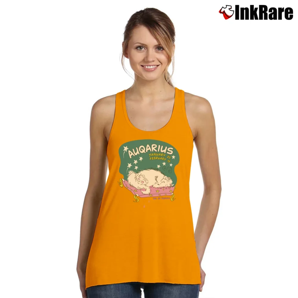 Women’s 90s Aquarius Wet My Whistle Cat Night Gown White Tank Top in orange | Lightweight, Movement-Friendly