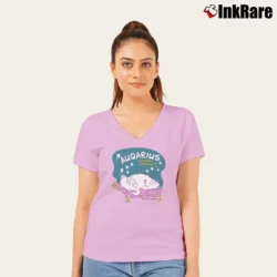 Women’s 90s Aquarius Wet My Whistle Cat Night Gown White V-Neck Tee in light pink | Chic Neckline, Soft Texture