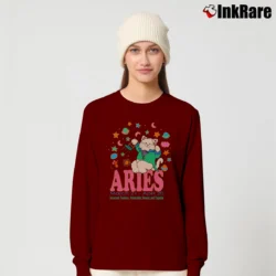Women’s 90s Aries Horoscope Cat Cartoon Zodiac Graphic Long-Sleeve Top in maroon | Sleek, Versatile, All-Season