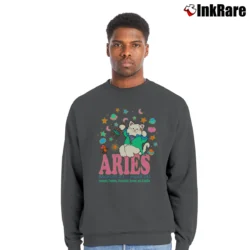 Men’s 90s Aries Horoscope Cat Cartoon Zodiac Graphic Crewneck Sweatshirt in charcoal | Cozy Fabric, Clean Style