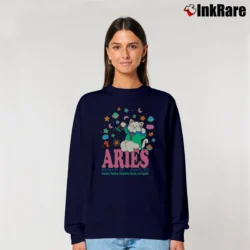 Women’s 90s Aries Horoscope Cat Cartoon Zodiac Graphic Relaxed Sweatshirt in navy | Soft, Laid-Back Vibe