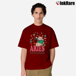 Men’s 90s Aries Horoscope Cat Cartoon Zodiac Graphic Classic T-Shirt in maroon | Soft, Breathable Everyday Wear