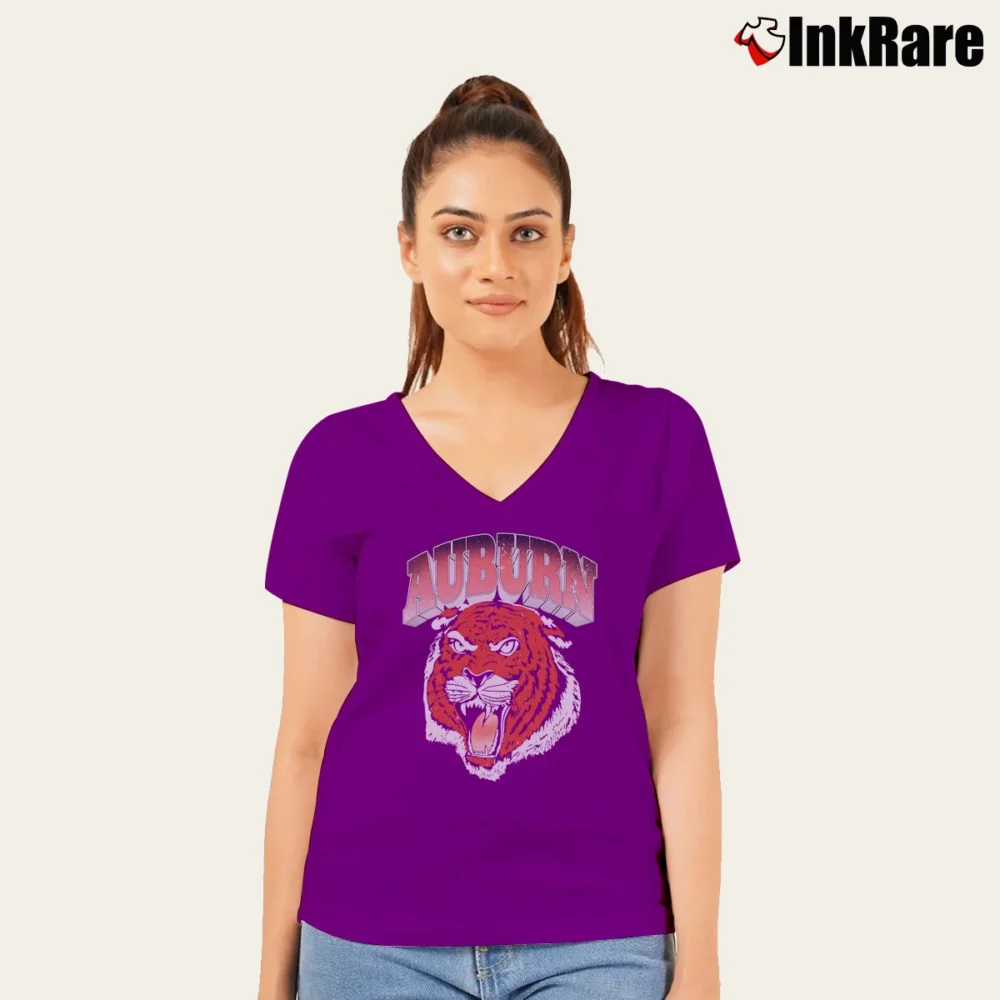 Women’s 90s Auburn Tigers Aubie V-Neck Tee in purple | Chic Neckline, Soft Texture