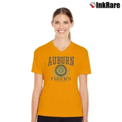 Women’s 90s Auburn Tigers Green College V-Neck Tee in orange | Chic Neckline, Soft Texture