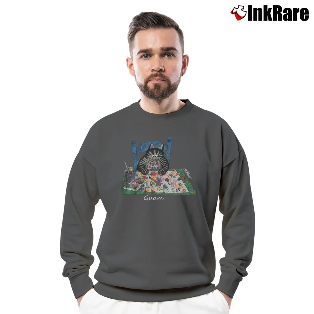 Men’s 90s B Kliban Cat Guam Painter Crewneck Sweatshirt in charcoal | Cozy Fabric, Clean Style