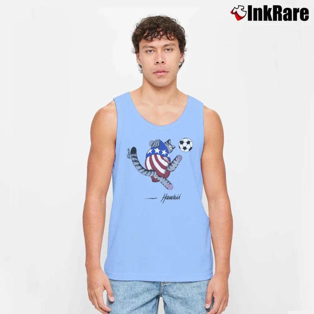 Men’s 90s B Kliban Cat USA Jumper Tank Top in light blue | Breathable, Active-Friendly Design