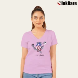 Women’s 90s B Kliban Cat USA Jumper V-Neck Tee in light pink | Chic Neckline, Soft Texture