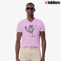 Men’s 90s B Kliban Cat USA Jumper V-Neck Tee in light pink | Sharp, Breathable, Everyday Staple