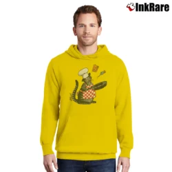 Men’s 90s B Kliban Crazy Cat Cooking Mouse Cheese Graphic Pullover Hoodie in yellow | Cozy, Durable, Modern Fit