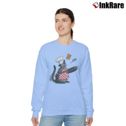 Women’s 90s B Kliban Crazy Cat Cooking Mouse Cheese Graphic Relaxed Sweatshirt in light blue | Soft, Laid-Back Vibe