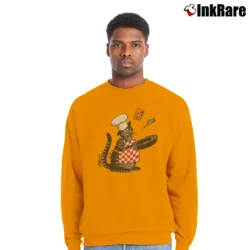Men’s 90s B Kliban Crazy Cat Cooking Mouse Cheese Graphic Crewneck Sweatshirt in orange | Cozy Fabric, Clean Style