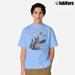 Men’s 90s B Kliban Crazy Cat Cooking Mouse Cheese Graphic Classic T-Shirt in light blue | Soft, Breathable Everyday Wear