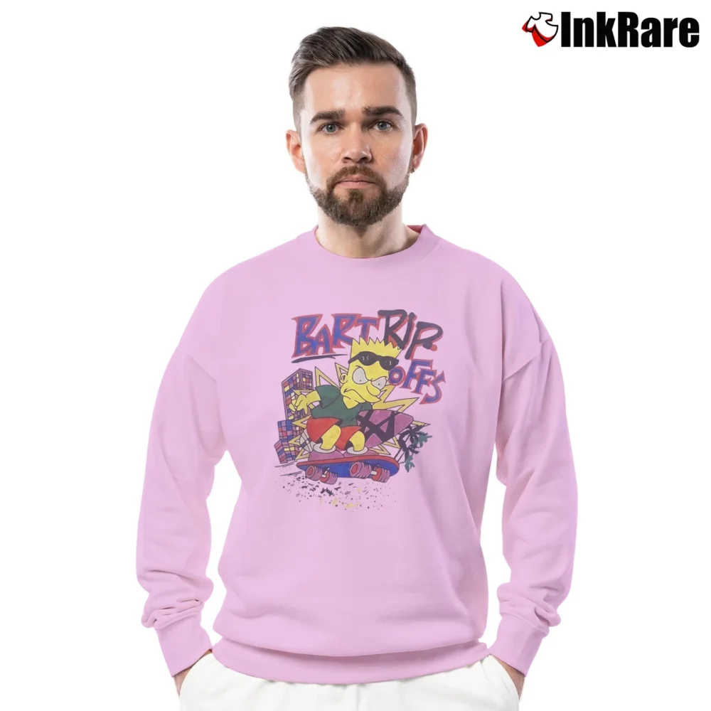 Men’s 90s Badass Bootleg Cartoon Bart Simpsons Rip Offs Crewneck Sweatshirt in light pink | Cozy Fabric, Clean Style