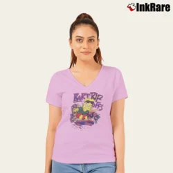 Women’s 90s Badass Bootleg Cartoon Bart Simpsons Rip Offs V-Neck Tee in light pink | Chic Neckline, Soft Texture