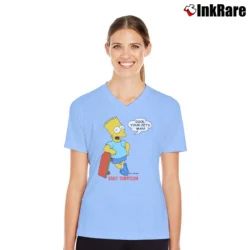 Women’s 90s Bart Simpson Cool Your Jets Cartoon TV Show V-Neck Tee in light blue | Chic Neckline, Soft Texture