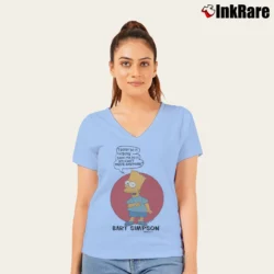 Women’s 90s Bart Simpson I Didn't Do It Original Simpsons Promo Classic V-Neck Tee in light blue | Chic Neckline, Soft Texture