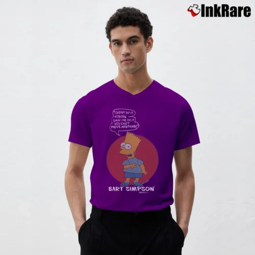 Men’s 90s Bart Simpson I Didn't Do It Original Simpsons Promo V-Neck Tee in purple | Sharp, Breathable, Everyday Staple