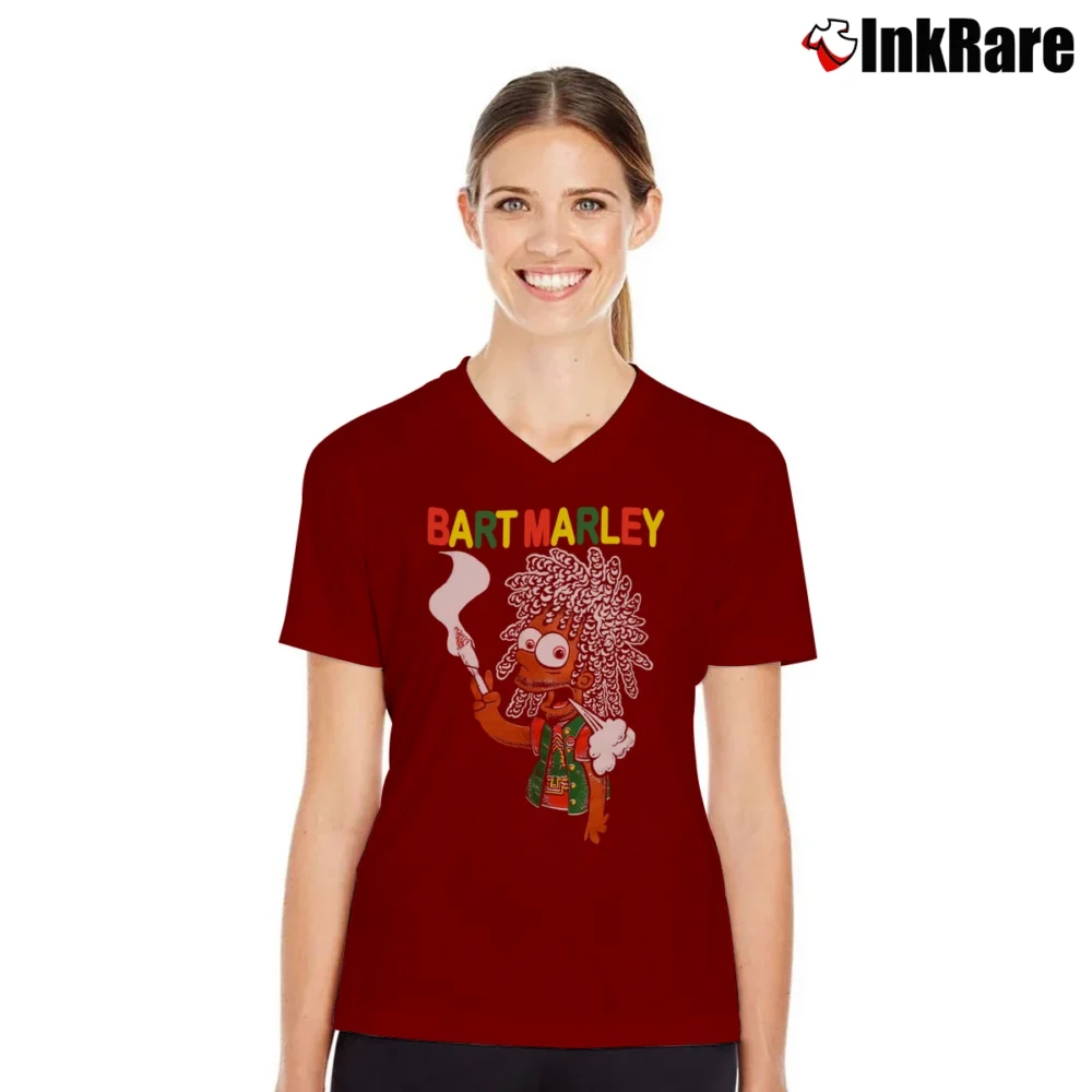 Women’s 90s Bart Simpsons Marley V-Neck Tee in maroon | Chic Neckline, Soft Texture