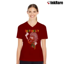 Women’s 90s Bart Simpsons Marley V-Neck Tee in maroon | Chic Neckline, Soft Texture