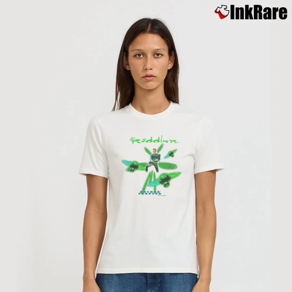 Women’s 90s Batman Forever Riddler Jim Carrey Movie Signature T-Shirt in white | Soft, Flattering Fit