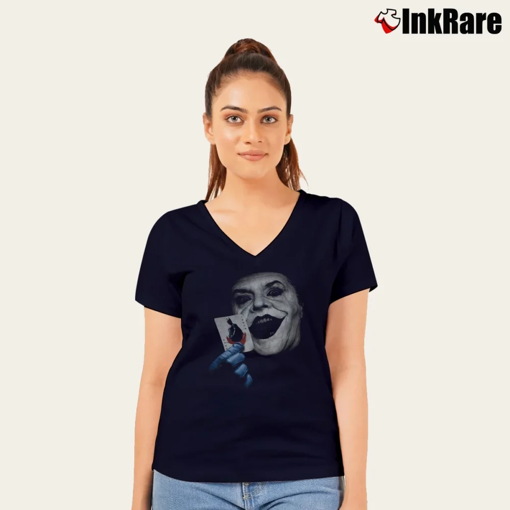 Women’s 90s Batman Joker Jack Nicholson Movie V-Neck Tee in navy | Chic Neckline, Soft Texture