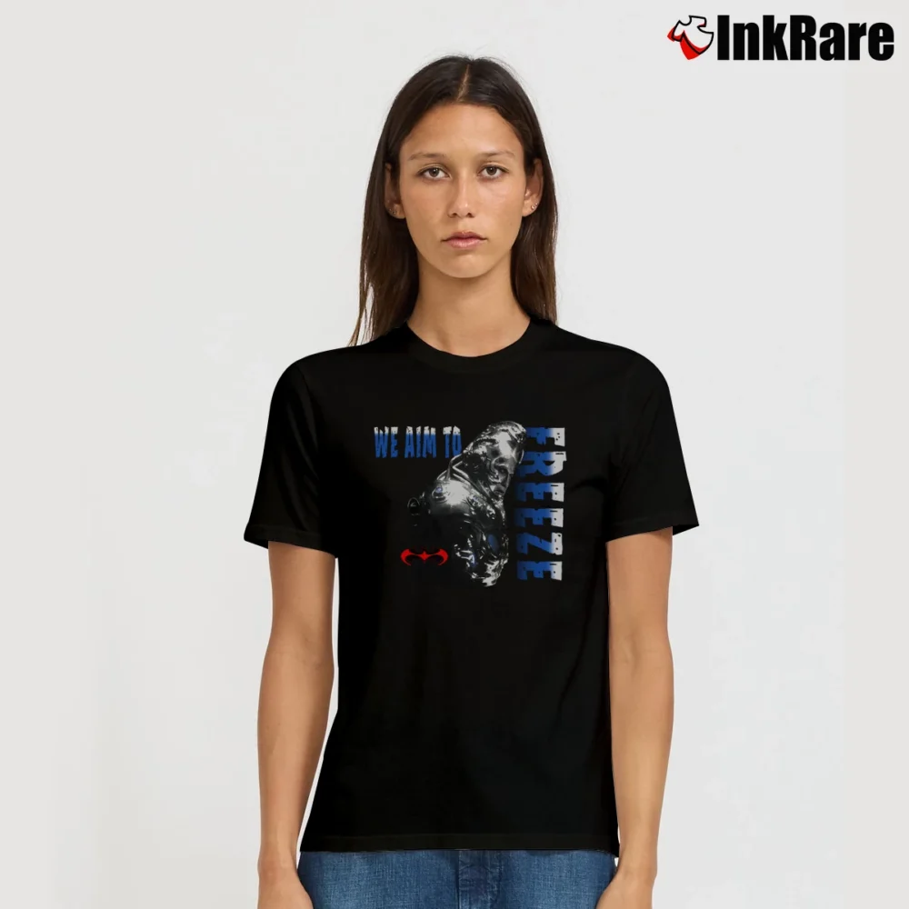 Women’s 90s Batman Mr. Freeze Comic Style Graphic Signature T-Shirt in black | Soft, Flattering Fit